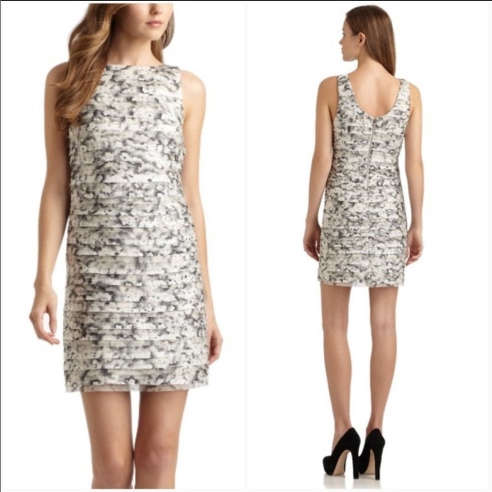 Alice + Olivia Tegan Silk Black/White Printed Tiered Sheath Dress Size 2